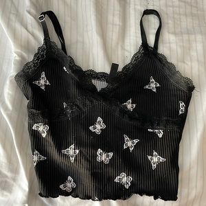 BLACK AND WHITE BUTTERFLY H&M TANK TOP